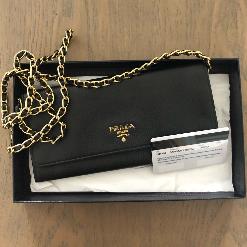 Authentic Prada Saffiano Leather Wallet on Chain